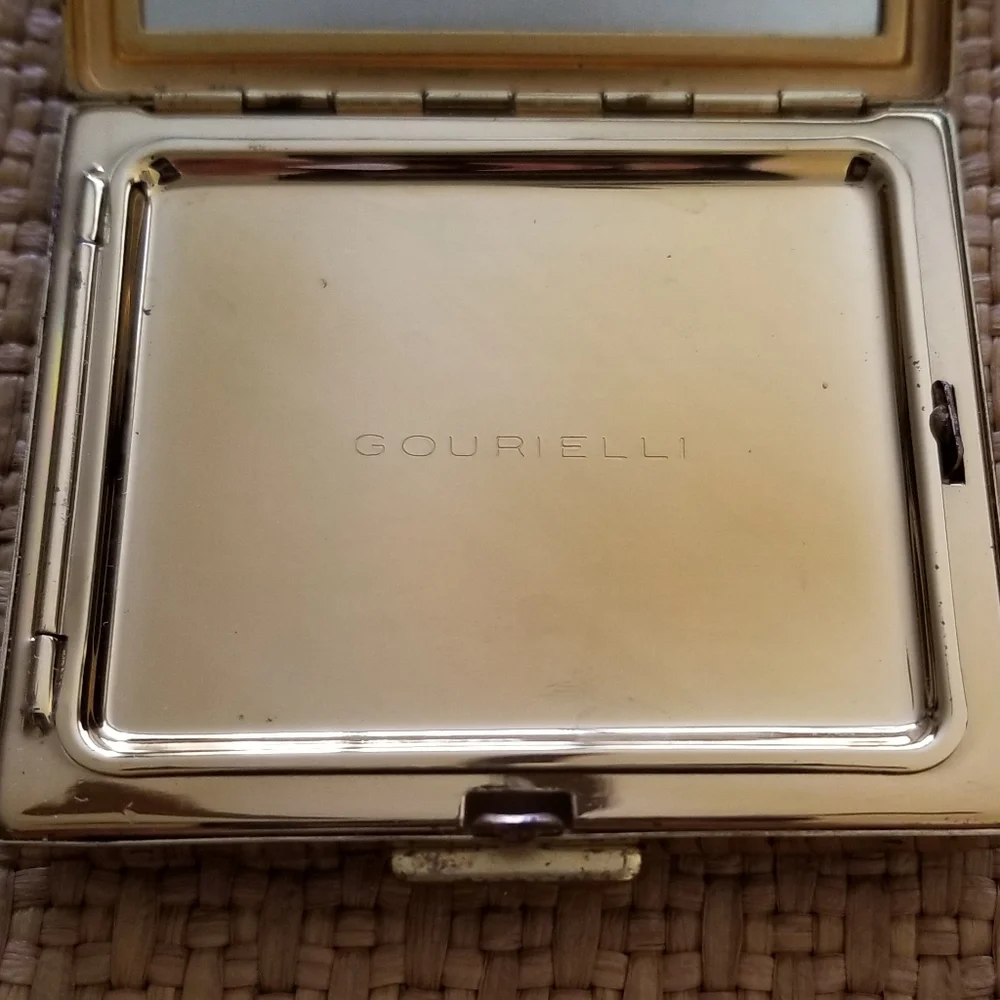 Vintage Gourielli Powder Compact Gold-tone Crystal Embellished 50's